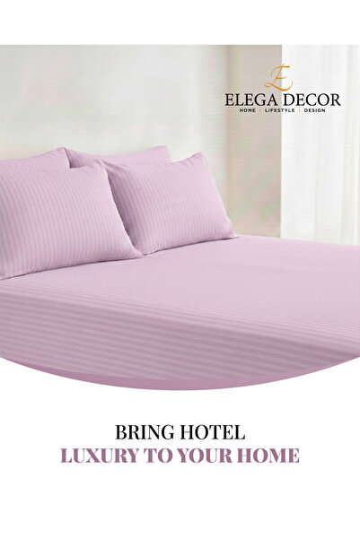 Elega Decor 210TC Cotton Satin Single Strpies Bed Sheet Set 2PC | Soft Breathable Satin Flat Sheet 180x260 cm | 1 pillowcase 50x75 cm | OEKO-TEX & ECAS Certified