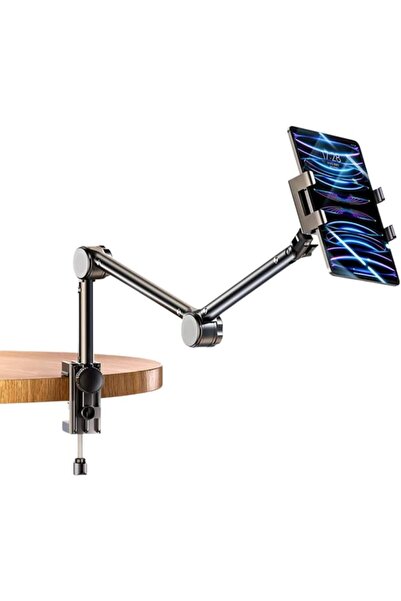 LEXROO Teleskopic Ayarlanabilir Klipsli Yatak Masa Kenarı İçin Tablet Standı Tablet Tutucu 360