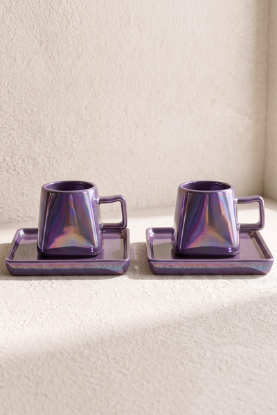 Perotti Plums Porcelain Coffee Cup Set for 2 People