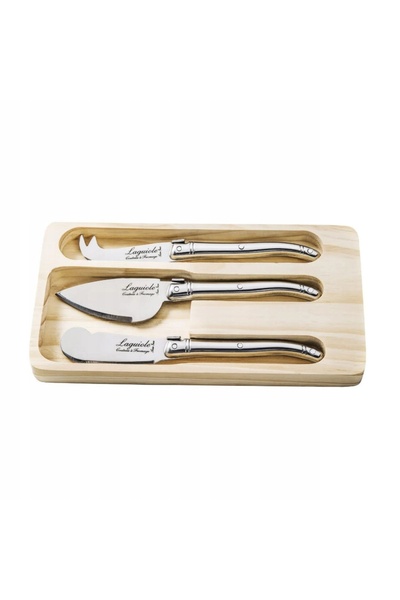 LAGUIOLE Set premium de brânzeturi, 3 cuțite din oțel, pe tavă de lemn