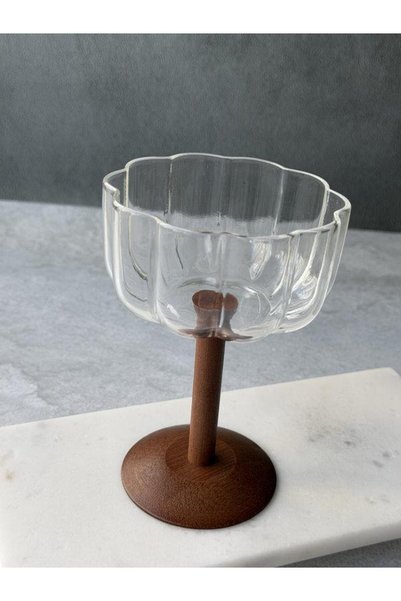 ROSSEV Acacia Footed Glass Magnolia and Presentation Bowl 15X9 cm