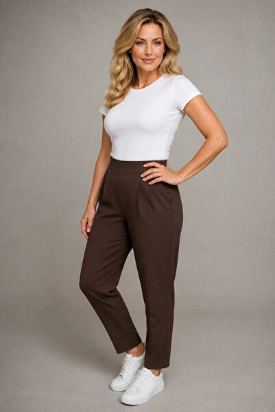 hazelin Women's Plus Size Brown Elastic Pants Hzl26S-Zss120921