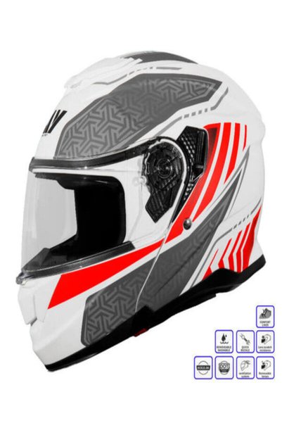 MY HELMET MKS002-WRG Güneş Vizörlü Şeffaf Çene Açılır Motosiklet Kaskı