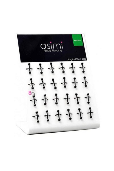 ASIMI Μαύρα Σκουλαρίκια Μπάρα με Μπίλιες 1.2/8-10/3 χιλ.