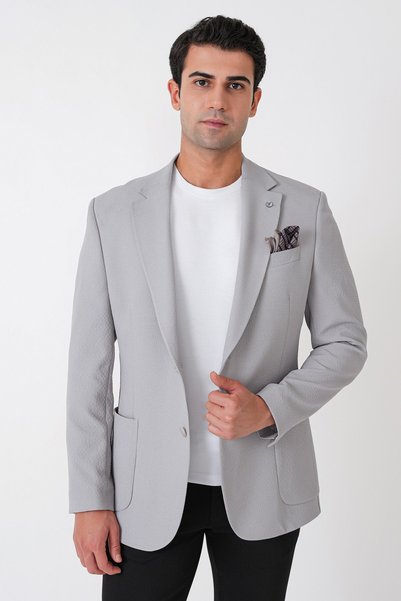 Efor Comfort Fit Pocket Pocket Waffle Fabric Flexible Cotton Gray Blazer Jack...