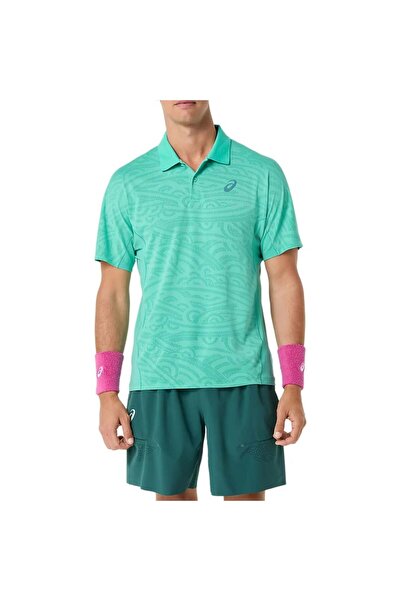 Asics Tricou polo de tenis pentru bărbați, cu jacard, SS 2026-Verde-XL