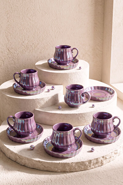 Perotti Plum Line Wavy Porcelain 6-Person Coffee Cup Set