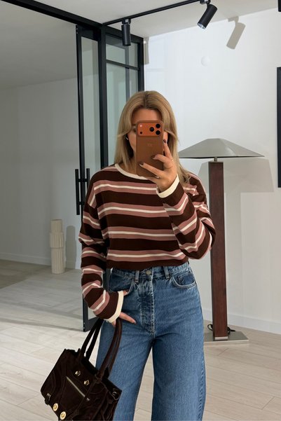 Sezgi Tekin Three-Color Gradient Brown Striped Knitwear