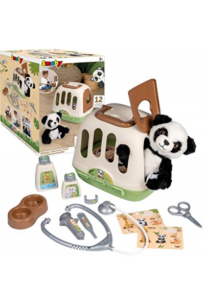 Smoby Echipament veterinar cu figurină Panda și transport în recipient. 2 în 1.