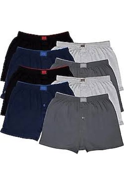 Tutku Men's Cotton Buttoned Plain Combed Cotton Boxer 4-Pack Smoked-Navy Blue