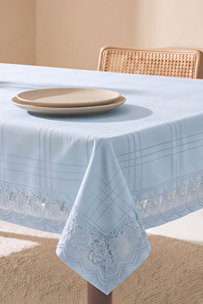 Rivaİstanbul Blue Linen Effect Stain-Resistant Tablecloth 150X220 cm
