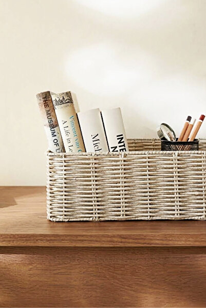 Ocean Home Textile Yıkanabilir Gri PP Rattan Dolap İçi Çamaşır Çocuk Odası Oyuncak Düzenleyici Saklama Sepeti Organizer 39x29x13