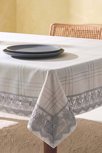 Rivaİstanbul Gray Linen Effect Stain-Resistant Tablecloth 150X220 cm
