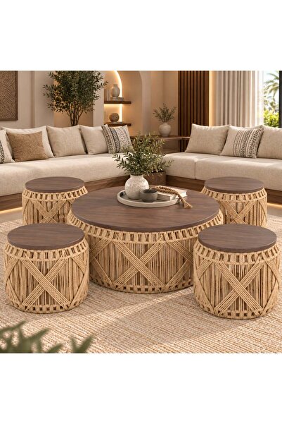 Vi Markets A stylish bohemian table set combining woven rope details with war...
