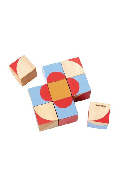 PLANTOYS Geo Pattern Cubes — Wooden Learning Toy