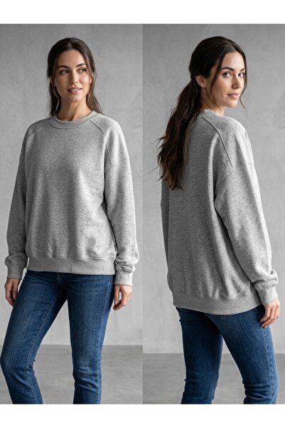 ÜÇ İPLİK ŞARDONLU BİSİKLET YAKA OVERSIZE SWEAT