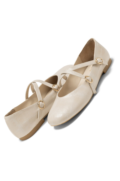 SOLİN SHOES Women's Croc Leather Double-Strap Buckle Slip-On Orthopedic Sole Ballerinas