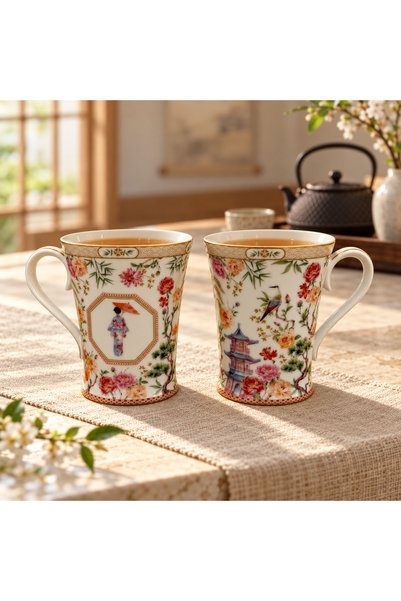 Easy Life Collection's Jardins D'orient 2'li Porselen Kupa Seti - 300 ml