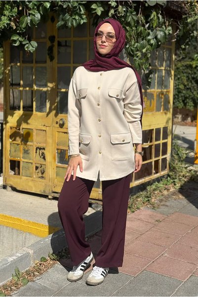 Moda Rosa 27K5347 - BEJ - MY MAGAZİN - GOLD DÜĞME SCUBA CEKET