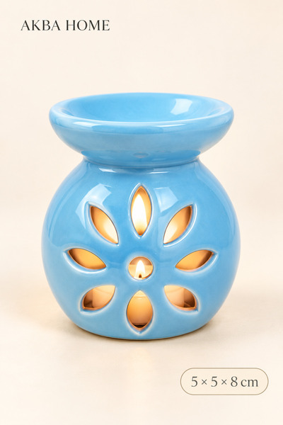 AKBA HOME Çiçek Desenli Seramik Buhurdanlık Mumlu Esans ve Wax Eritici 8 cm