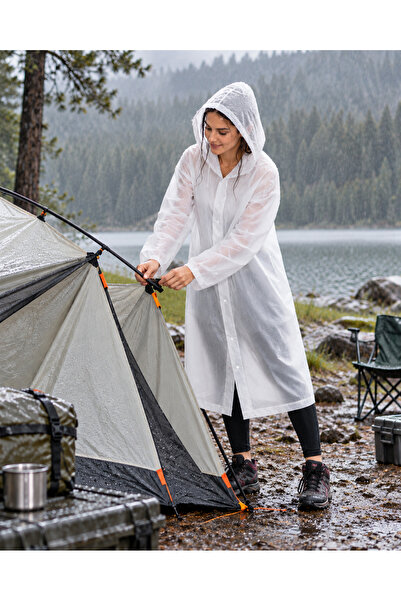 NUNU Hooded Raincoat Waterproof Transparent Long Rain Poncho Camping Outdoor ...