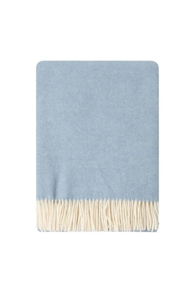 Cozy Blankets Pătură din 100% lână neozeelandeză, albastru deschis, cu franju...