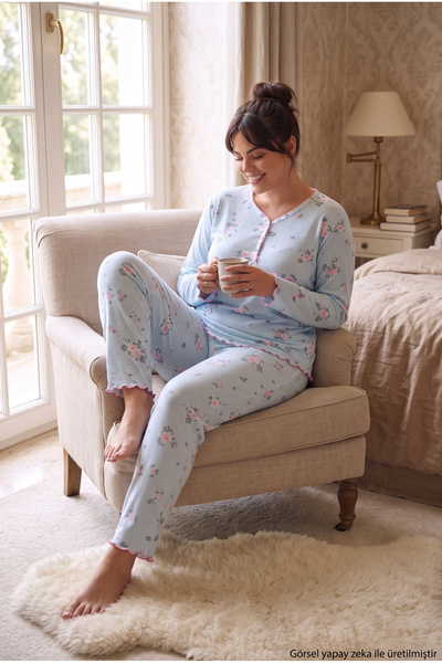 SEBOTEKS Ribbed Camisole Fabric Long Sleeve Plus Size Women's Pajama Set 2990