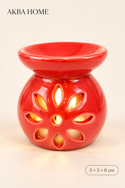AKBA HOME Çiçek Desenli Seramik Buhurdanlık Mumlu Esans ve Wax Eritici 8 cm