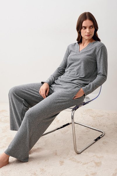 Artış Uzun Kollu Yumuşak Dokulu Esnek Viskoz Pijama Takım