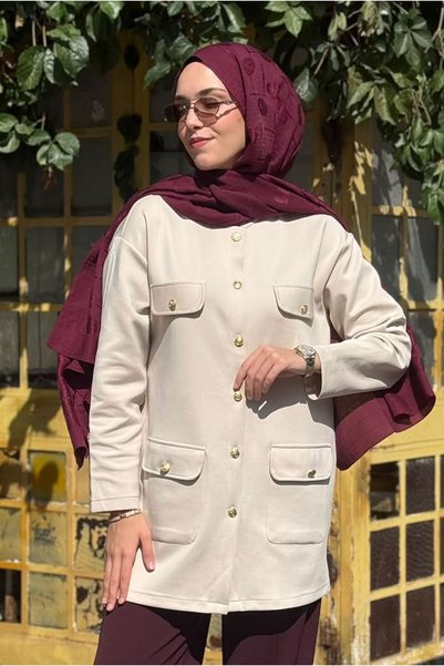 Moda Rosa 27K5347 - BEJ - MY MAGAZİN - GOLD DÜĞME SCUBA CEKET