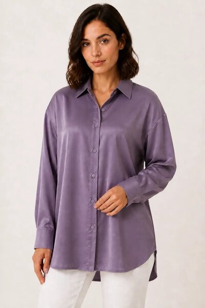 hazelin قميص نسائي جديد من الساتان بلون أرجواني فاتح وسطح ناعم Hzl22w-bd139641