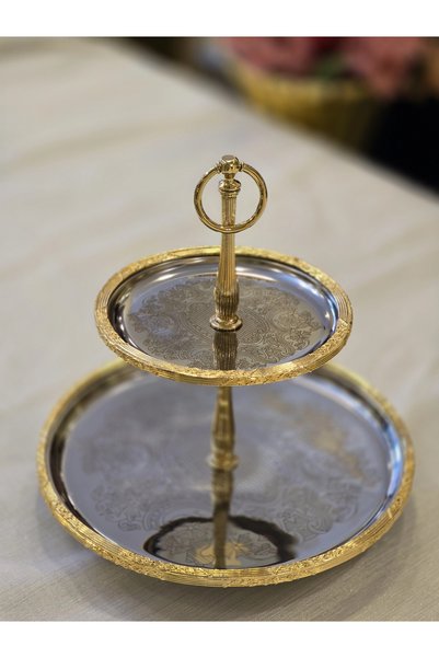 alya home aksesuar İki Katlı Metal Kurabiyelik Altın