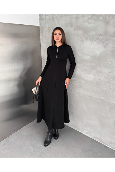 Elaxi Rochie maxi modală cu mânecă lungă și fermoar pentru femei