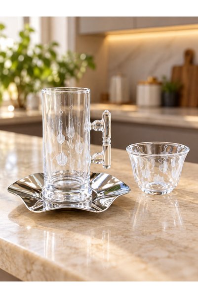 AR HOME طقم شاي وقهوة فاخر من الزجاج مكون من 36 قطعة.