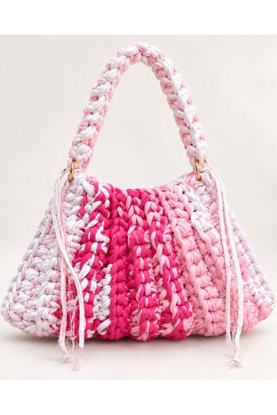 tiggybag Shell Model Combed Cotton Thread Knitted Women's Bag - Pink White