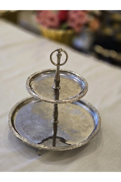 alya home aksesuar İki Katlı Metal Kurabiyelik Gümüş