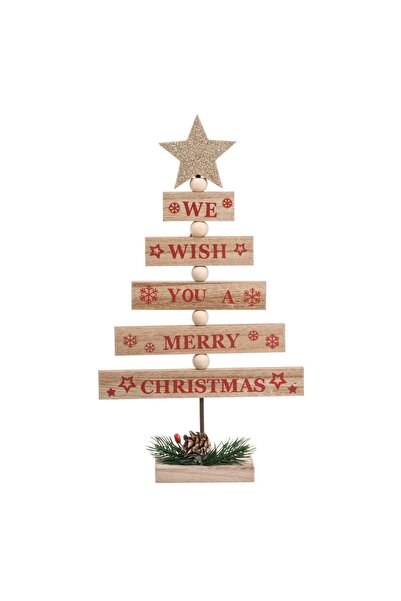 DD SHOP Brad Decorativ cu Tablite din Lemn Globuri 30cm - Brazi Decorativi, C...