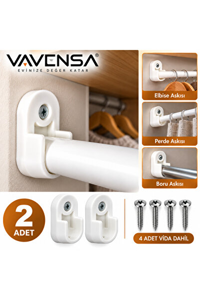 VAVENSA Dolap İçi Askı Flanşı 2 Adet Elbise Gardırop Boru Sabitleme Aparatı B...