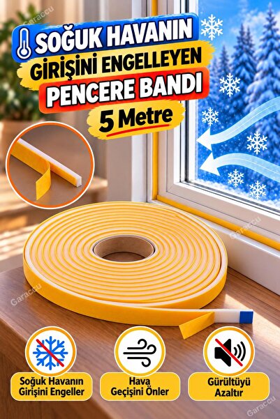 garaccu Pencere İzolasyon Bandı 5 Metre Yapışkanlı Isı Yalıtım Süngeri Soğuk ...