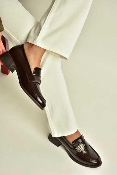 Fox Shoes Z820106460 Καφέ Ρουστίκ Παπούτσια Loafer με Χοντρό Τακούνι