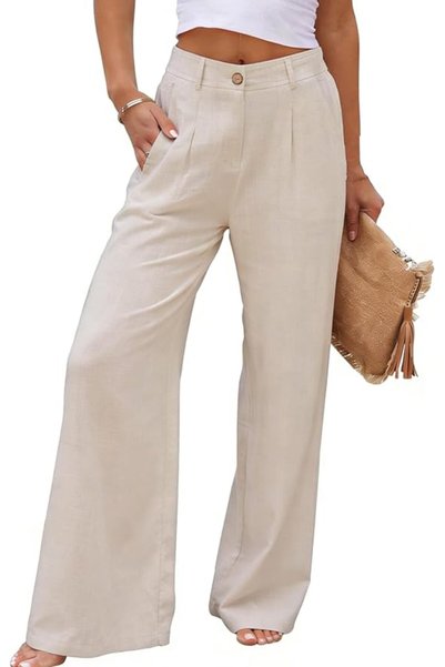 GENERAL heipeiwa Women's Linen Casual High Waist Wide Leg Straight Dress Pant...