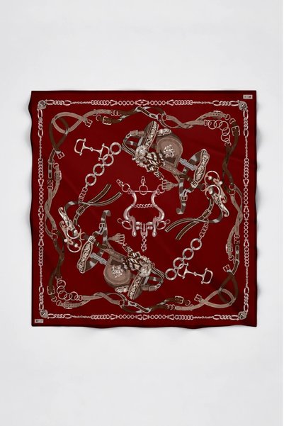 ED Scarf Viscose Silk Shoulder Shawl Harness Pattern - Burgundy