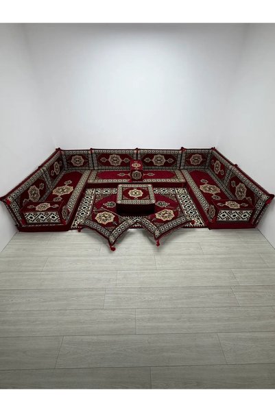BAKIRÖZÜ HOME Güneş Modeli Bordo Otantik Şark Köşesi Takımı – U SET - Yer Min...