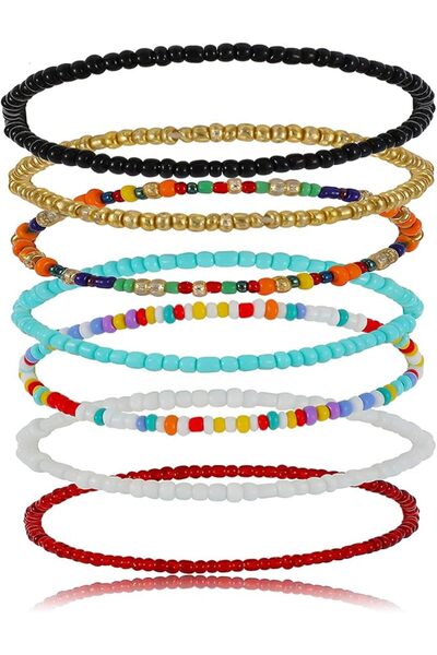 GENERAL Caiyao 7Pcs Bohemian Layered Handmade Beads Chain Anklets Bracelet Se...