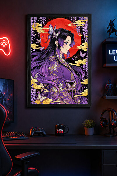 Charmbi Poster Demon Slayer cu ramă din lemn negru, imprimare digitală premiu...