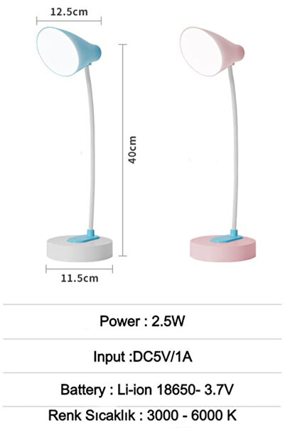 AYACO Akrobatik Şarjlı Dokunmatik 20 LED Masa Lambası 3 Renk Işık Modlu Flexible Çalışma ve Okuma Lambası WB-1950