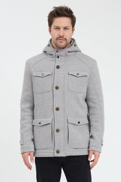 ABOUT US Parka slim fit cu glugă, din amestec de bumbac și lână # AU546688
