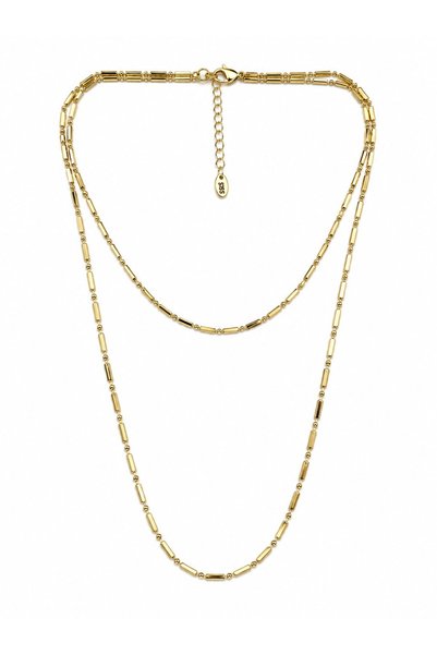 sacha Bar and Ball Bead Plate Row Gold Necklace