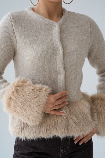 vuvutasarım Fur Detailed Buttoned Women's Cardigan