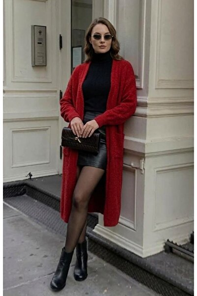 onno style women Angora Beard Yarn Long Women's Cardigan